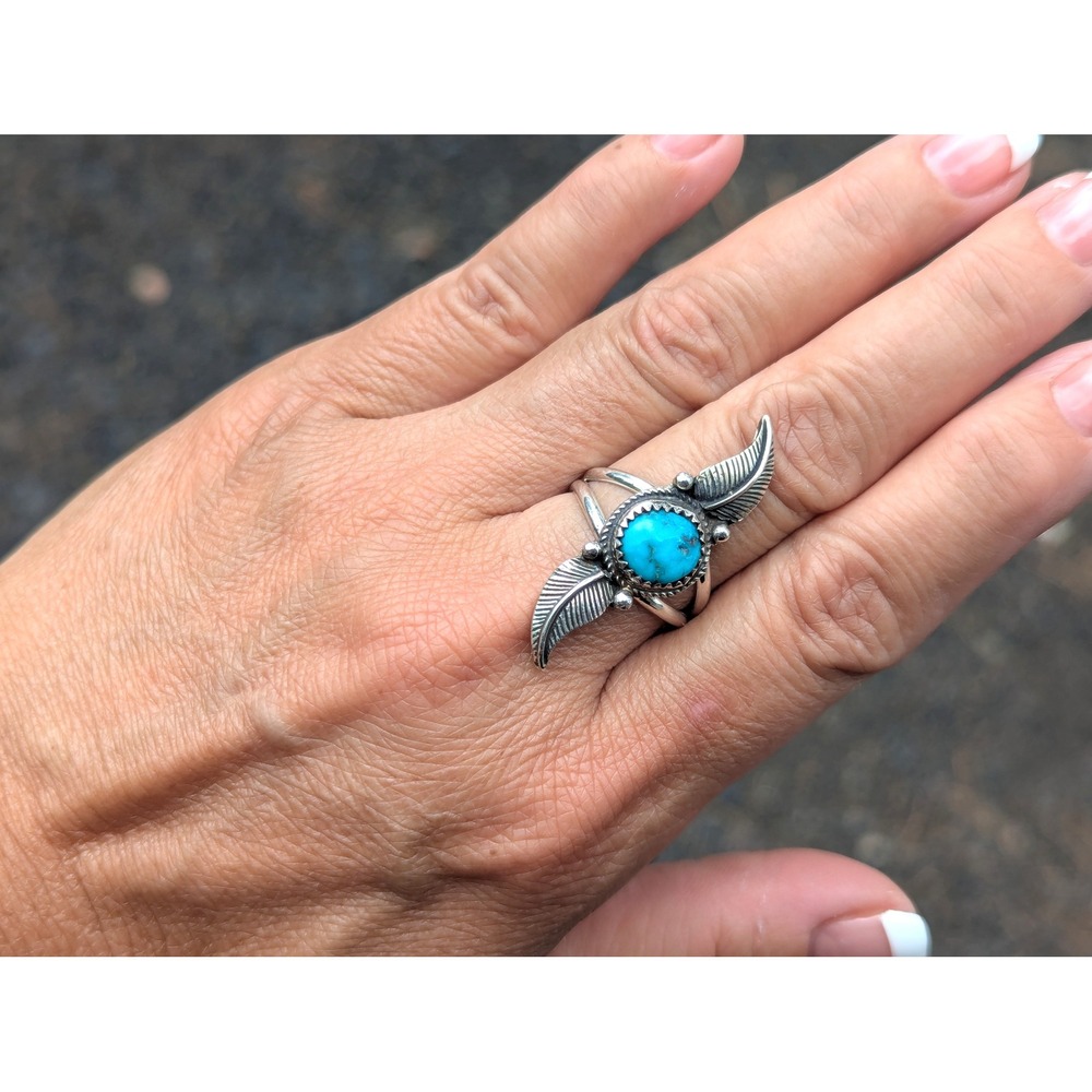Navajo Sterling‎ Silver Ring Kingman Turquoise Native American Sz 9.5 US **